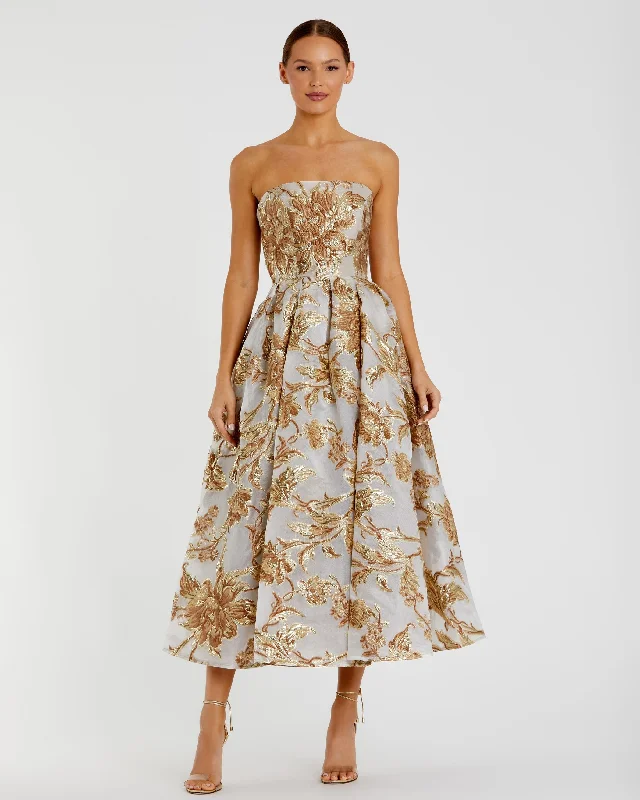 Strapless Brocade Midi Dress with Pockets Stylish Wraparound Midi Dress