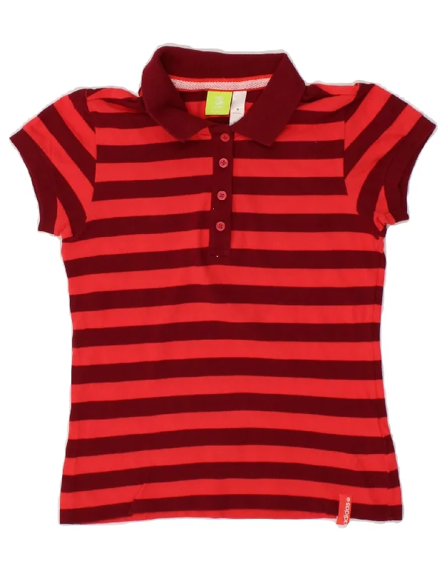 ADIDAS Womens Polo Shirt UK 12 Medium Red Striped Cotton Comfortable Short Sleeve Blouse ADIDAS Womens Polo Shirt UK 12 Medium Red Striped Cotton Comfortable Short Sleeve Blouse