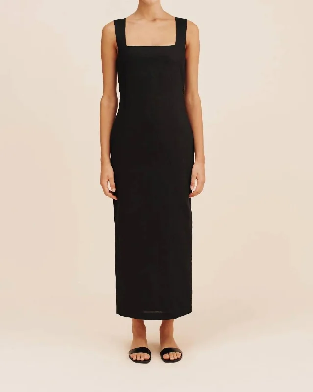 Alice Midi Dress In Black Comfortable Short Sleeve Midi Dress