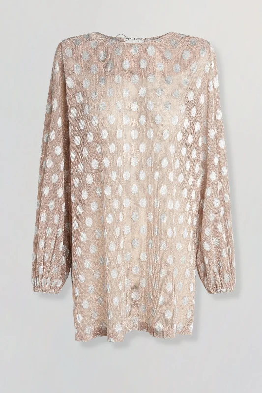 Metallic polka-dot mini dress with belt in nude Fashionable Lace Mini Dress