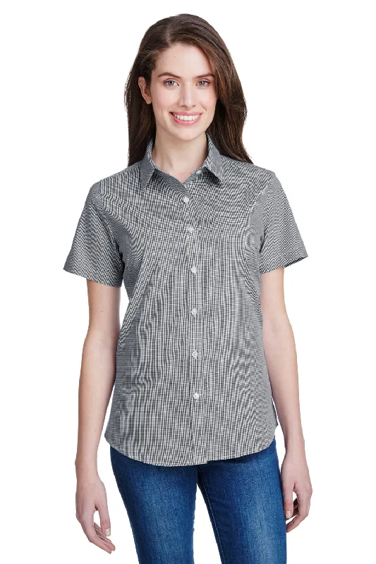 Artisan Collection Womens Microcheck Gingham Short Sleeve Button Down Shirt - Black/White Casual Short Sleeve Top Artisan Collection Womens Microcheck Gingham Short Sleeve Button Down Shirt - Black/White Casual Short Sleeve Top