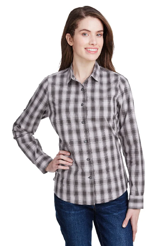 Artisan Collection Womens Mulligan Check Long Sleeve Button Down Shirt - Steel Grey/Black Relaxed Fit Short Blouse Artisan Collection Womens Mulligan Check Long Sleeve Button Down Shirt - Steel Grey/Black Relaxed Fit Short Blouse