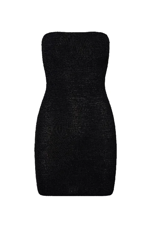 Bimini Dress - Black Crinkle Cozy Sweater Mini Dress