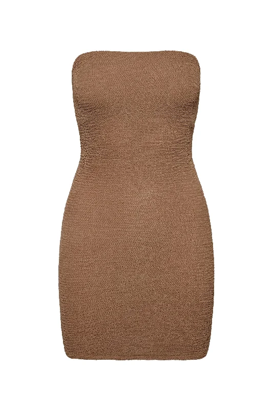 Bimini Dress - Husk Crinkle Trendy A-Line Mini Dress