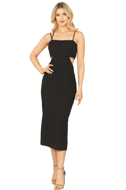 Black Spaghetti Strap Side Cut Out Detail Back Slit Solid Mini Dress -  Pack of 6 Trendy Button-Detail Mini Dress