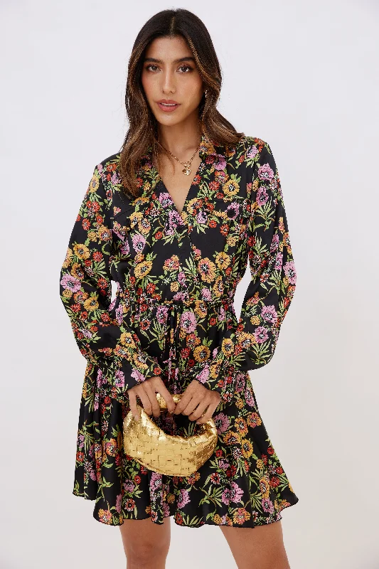 Brett Printed Long Sleeve Mini Dress Trendy Mesh Mini Dress
