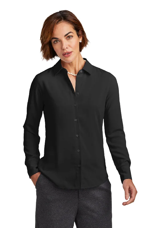 Brooks Brothers Womens Satin Anti Static Long Sleeve Button Down Shirt - Deep Black Classic Solid Short Shirt Brooks Brothers Womens Satin Anti Static Long Sleeve Button Down Shirt - Deep Black Classic Solid Short Shirt