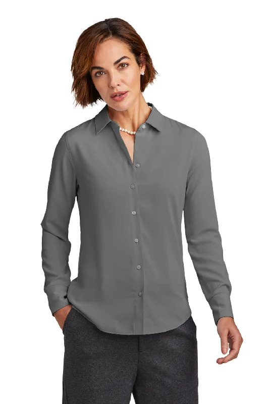 Brooks Brothers Womens Satin Anti Static Long Sleeve Button Down Shirt - Shadow Grey Relaxed Cotton Short Blouse Brooks Brothers Womens Satin Anti Static Long Sleeve Button Down Shirt - Shadow Grey Relaxed Cotton Short Blouse