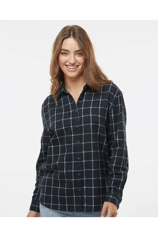 Burnside Womens Boyfriend Flannel Long Sleeve Button Down Shirt - Navy Blue/White Classic Cropped Short Sleeve Burnside Womens Boyfriend Flannel Long Sleeve Button Down Shirt - Navy Blue/White Classic Cropped Short Sleeve