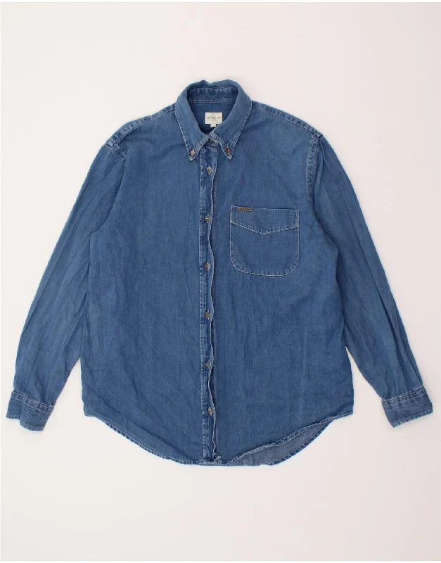 CALVIN KLEIN Womens Denim Shirt UK 10 Small Blue Cotton Comfortable Flowing Short Sleeve CALVIN KLEIN Womens Denim Shirt UK 10 Small Blue Cotton Comfortable Flowing Short Sleeve