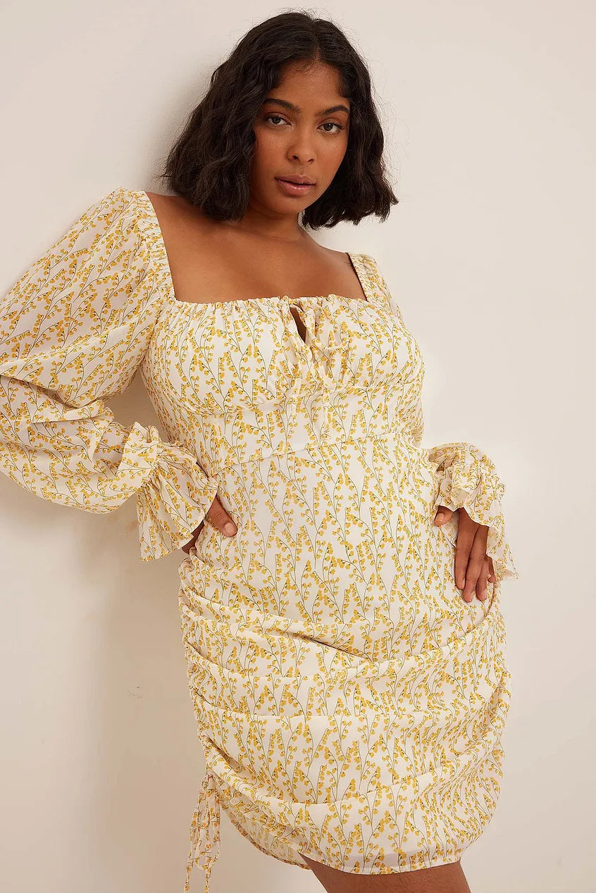 Chiffon Drawstring Mini Dress Trendy Off-Shoulder Dress Mini