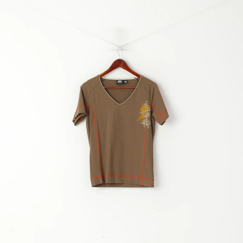 Helly Hansen Women L Shirt Brown Nylon Vintage Stretch V Neck Sailling Top Elegant Draped Short Shirt Helly Hansen Women L Shirt Brown Nylon Vintage Stretch V Neck Sailling Top Elegant Draped Short Shirt