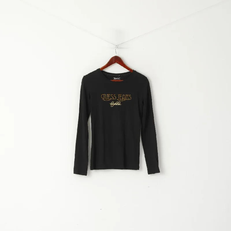 Guess Jeans Women S Shirt Black Crew Neck Zirconia Logo Long Sleeve Stretch Top Cozy Linen Short Shirt Guess Jeans Women S Shirt Black Crew Neck Zirconia Logo Long Sleeve Stretch Top Cozy Linen Short Shirt