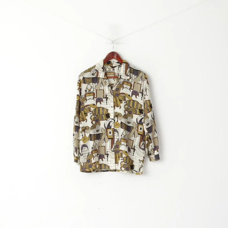 Mellann Women L Casual Shirt Cream Multi Printed Long Sleeve Vintage Top Comfortable Fit Short Shirt Mellann Women L Casual Shirt Cream Multi Printed Long Sleeve Vintage Top Comfortable Fit Short Shirt
