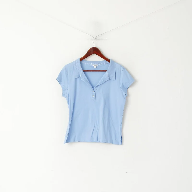 Calvin Klein Women L Polo Shirt Blue Cotton Cropped Short Sleeve Top Comfortable Pocket Short Shirt Calvin Klein Women L Polo Shirt Blue Cotton Cropped Short Sleeve Top Comfortable Pocket Short Shirt