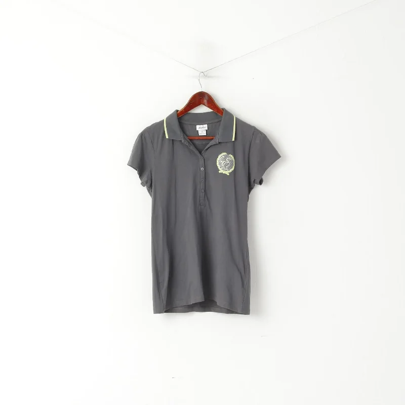 Ellesse Italia Women XL Polo Shirt Grey Cotton Stretch Fit Active Top Fashionable Plaid Short Sleeve Ellesse Italia Women XL Polo Shirt Grey Cotton Stretch Fit Active Top Fashionable Plaid Short Sleeve