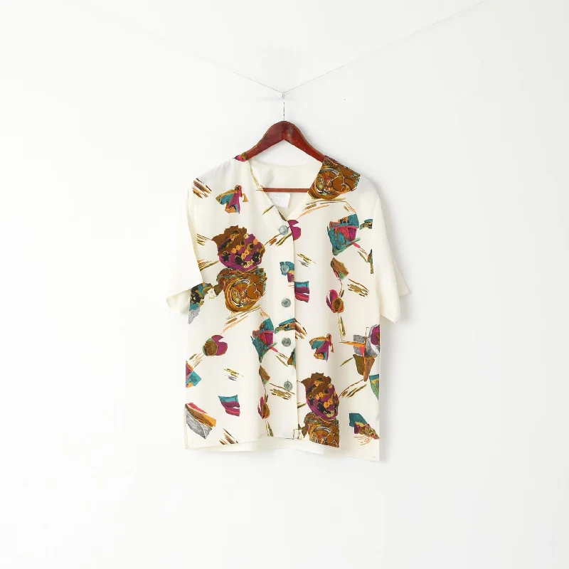 Gold Dust Women 14 L Shirt Beige Abstract Buttoned Short Sleeve Elegant Top Cozy Loose Fit Short Sleeve Gold Dust Women 14 L Shirt Beige Abstract Buttoned Short Sleeve Elegant Top Cozy Loose Fit Short Sleeve