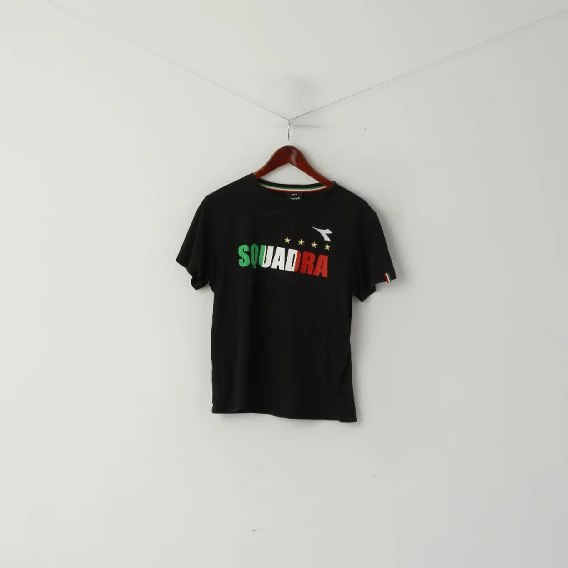 Diadora Women S Shirt Black Cotton Squadra Italy Stretch Sport Top Elegant High-Low Short Shirt Diadora Women S Shirt Black Cotton Squadra Italy Stretch Sport Top Elegant High-Low Short Shirt