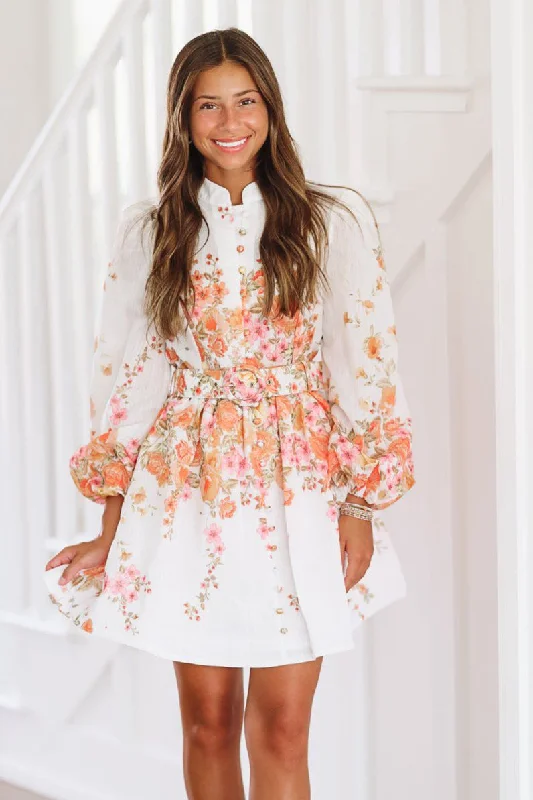 Designer Moments Mini Dress - Ivory and Orange Classic White Mini Dress