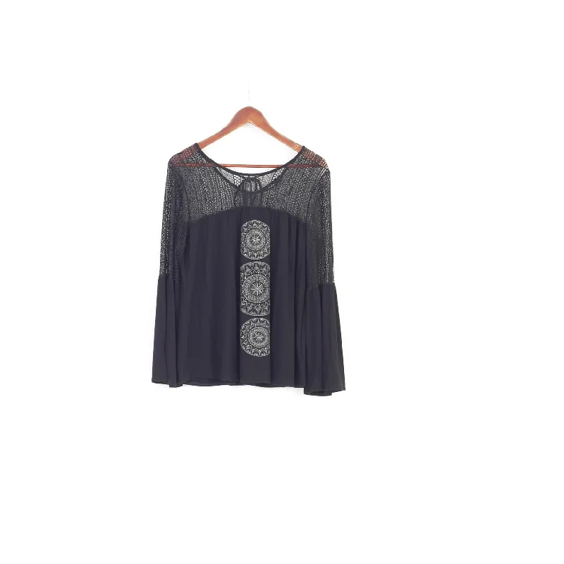 Desigual Woman L Shirt Black Long Sleeve Lace Boho Wide Sleeves Top Casual Cotton Short Shirt Desigual Woman L Shirt Black Long Sleeve Lace Boho Wide Sleeves Top Casual Cotton Short Shirt