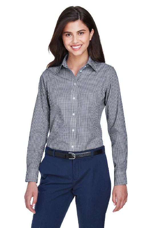 Devon & Jones Womens Crown Woven Collection Wrinkle Resistant Long Sleeve Button Down Shirt - Navy Blue Stylish Short Sleeve Top Devon & Jones Womens Crown Woven Collection Wrinkle Resistant Long Sleeve Button Down Shirt - Navy Blue Stylish Short Sleeve Top