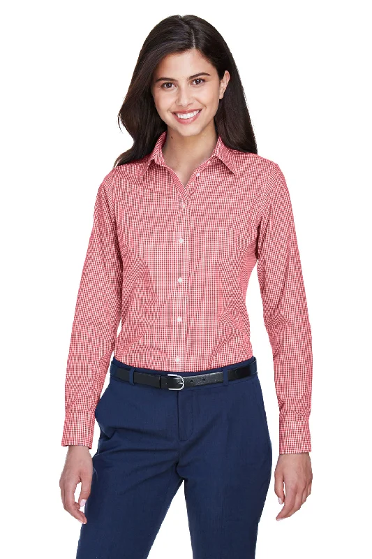 Devon & Jones Womens Crown Woven Collection Wrinkle Resistant Long Sleeve Button Down Shirt - Red Relaxed Fit Short Blouse Devon & Jones Womens Crown Woven Collection Wrinkle Resistant Long Sleeve Button Down Shirt - Red Relaxed Fit Short Blouse