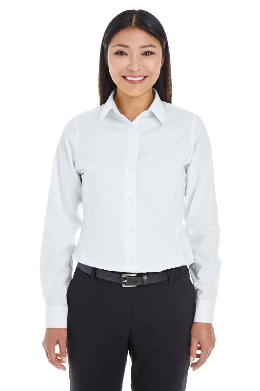 Devon & Jones Womens Crown Woven Collection Wrinkle Resistant Long Sleeve Button Down Shirt - White Stylish Crew Neck Shirt Devon & Jones Womens Crown Woven Collection Wrinkle Resistant Long Sleeve Button Down Shirt - White Stylish Crew Neck Shirt