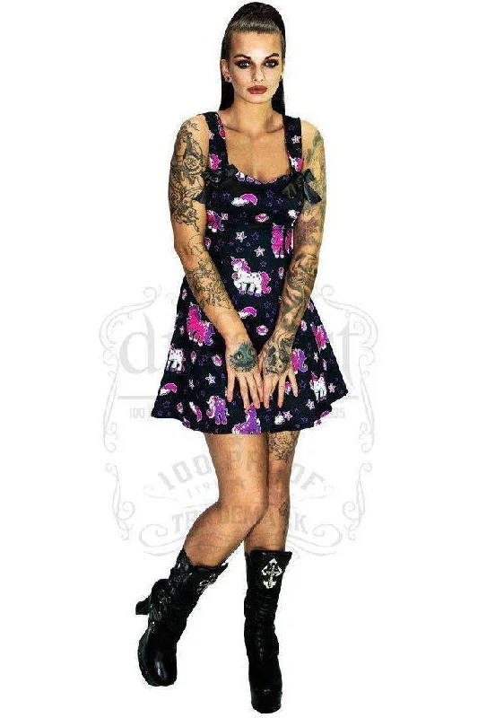 Cute Purple Unicorns Black Mini Dress - Emily Stylish Plaid Mini Dress
