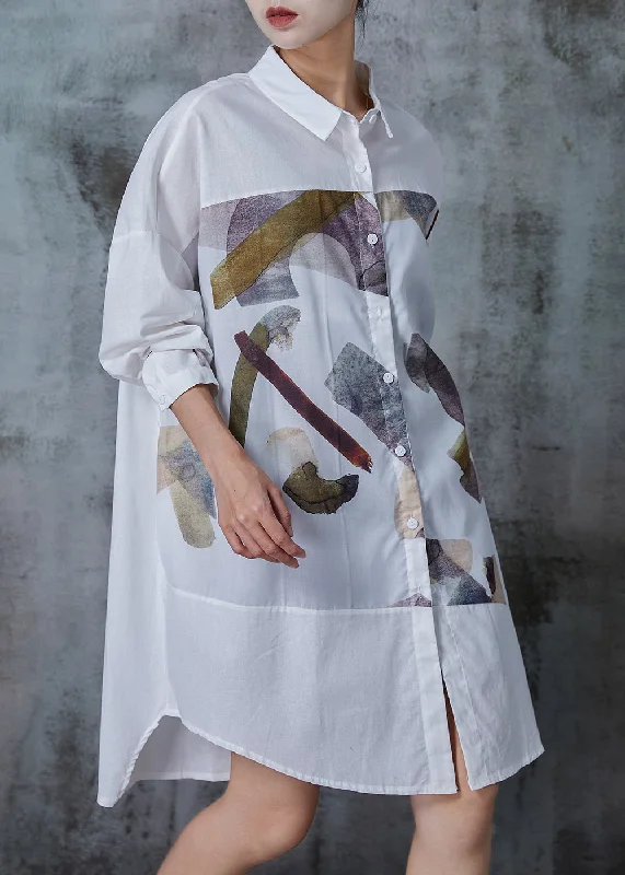 Fine White Oversized Print Cotton Mini Dress Fall Trendy Camisole Mini Dress