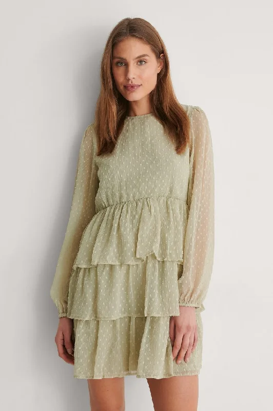 Flounce Dobby Mini Dress Stylish Floral Print Mini Dress