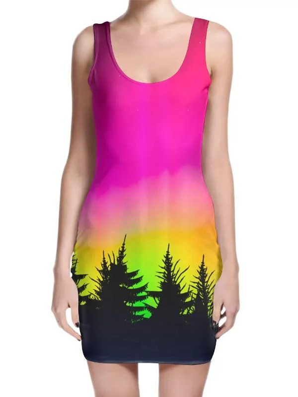 Forest Galaxy Mini Dress Trendy Mini Dress with Belt