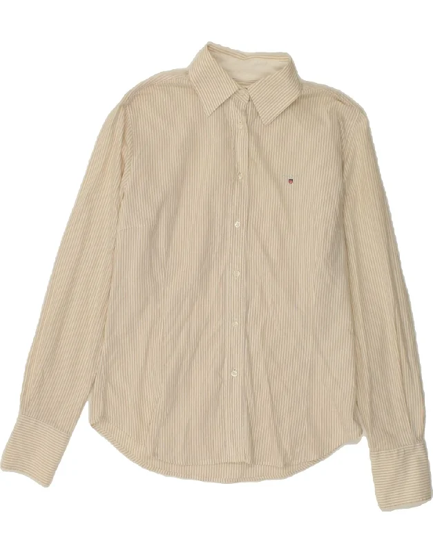 GANT Womens Shirt UK 14 Large Beige Pinstripe Cotton Fashionable Cuffed Short Sleeve GANT Womens Shirt UK 14 Large Beige Pinstripe Cotton Fashionable Cuffed Short Sleeve