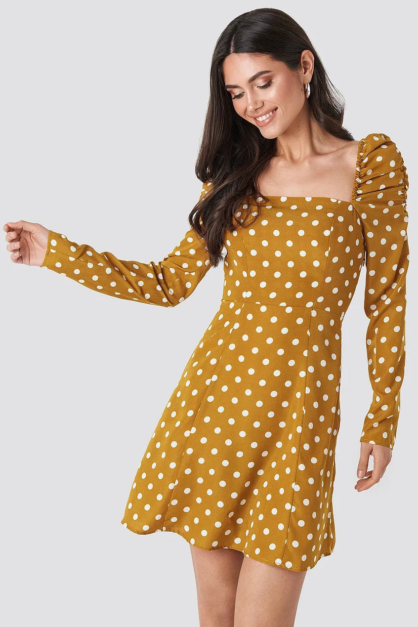 Gathered Puff Sleeve Mini Dress Trendy Crossover Mini Dress