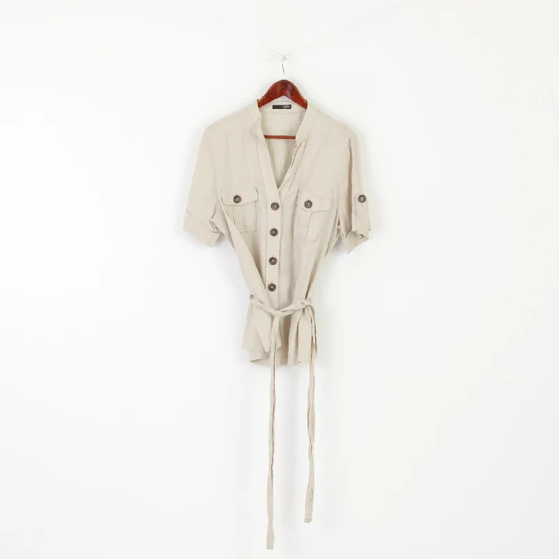 George MODA Women 18 46 XL Casual Shirt Beige 100% Linen Blouse Belted Tunic Comfortable Knit Short Shirt George MODA Women 18 46 XL Casual Shirt Beige 100% Linen Blouse Belted Tunic Comfortable Knit Short Shirt