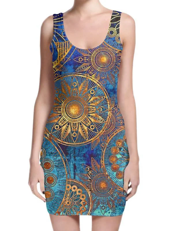 Gold Boho Mini Dress Cozy Long Sleeve Mini Dress