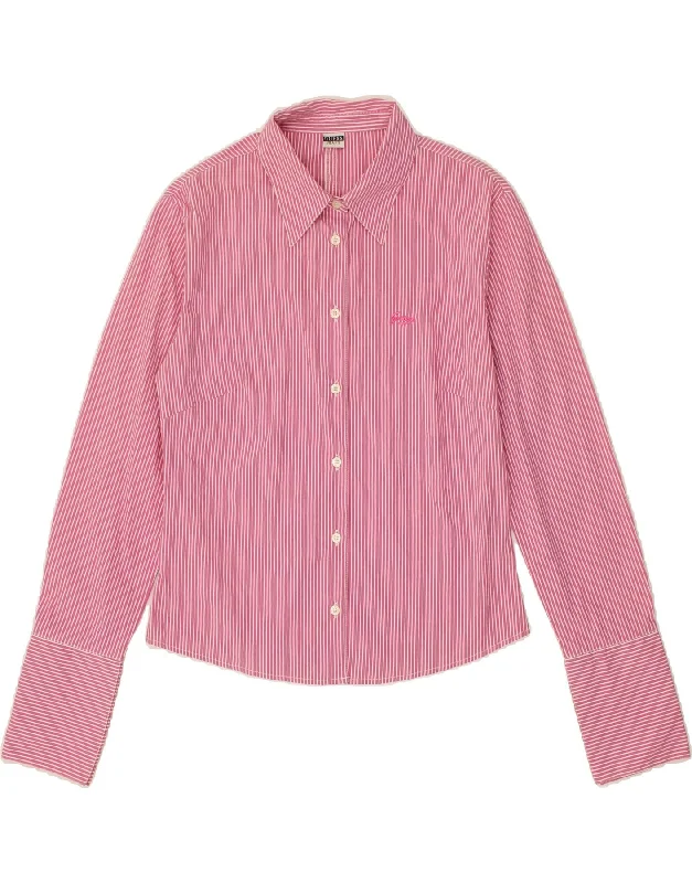 GUESS Womens Shirt UK 12 Medium Pink Striped Cotton Fashionable Button-Front Short Sleeve GUESS Womens Shirt UK 12 Medium Pink Striped Cotton Fashionable Button-Front Short Sleeve
