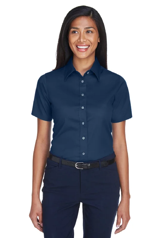 Harriton Womens Wrinkle Resistant Short Sleeve Button Down Shirt - Navy Blue Comfortable Graphic Short Sleeve Harriton Womens Wrinkle Resistant Short Sleeve Button Down Shirt - Navy Blue Comfortable Graphic Short Sleeve