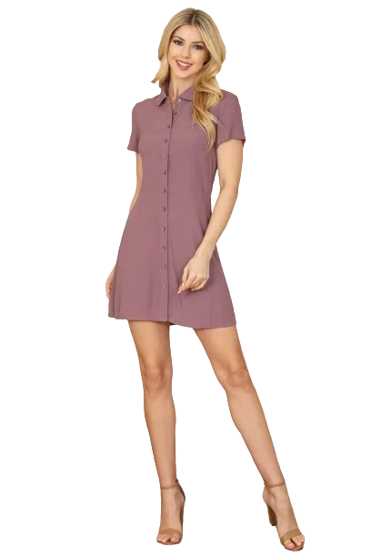 Lilac Collared Button Down Mini Dress - Pack of 5 Classic Black Mini Dress