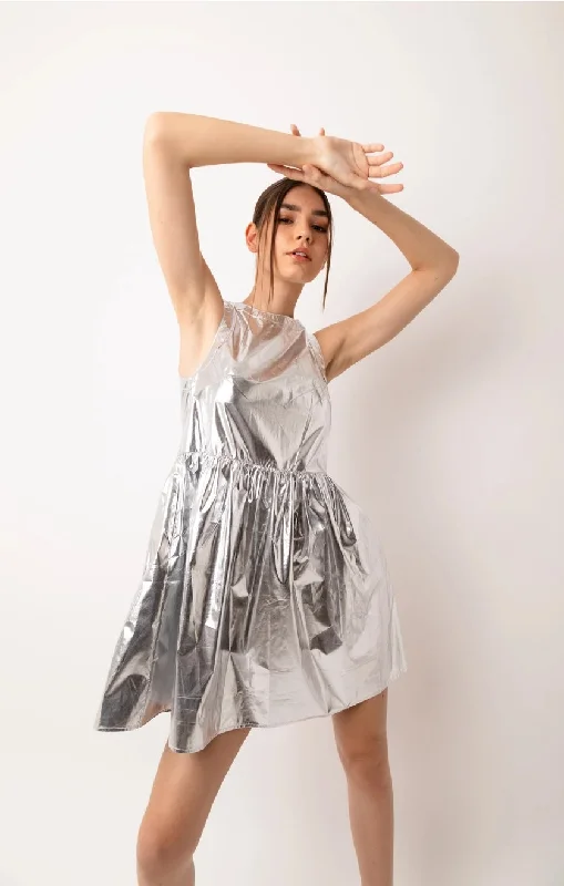 London Metallic Mini Dress Cozy Satin Mini Dress