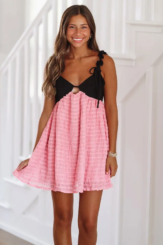 Making Jaws Drop Mini Dress - Pink and Black Trendy Floral Mini Dress