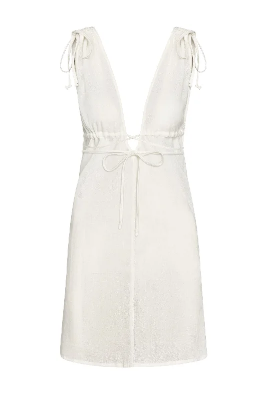Mallorca Mini Dress - Ivory Fashionable Mini Dress with Pockets