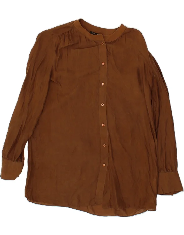 MASSIMO DUTTI Womens Shirt Blouse EU 38 Small Brown Silk Comfortable Stretch Short Shirt MASSIMO DUTTI Womens Shirt Blouse EU 38 Small Brown Silk Comfortable Stretch Short Shirt