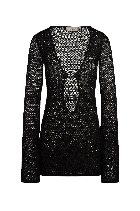 Montego Mini Dress - Black Lace Crochet Fashionable Boho-Chic Mini Dress