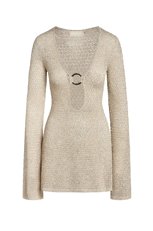 Montego Mini Dress - Champagne Lurex Lace Crochet Classic Black Mini Dress
