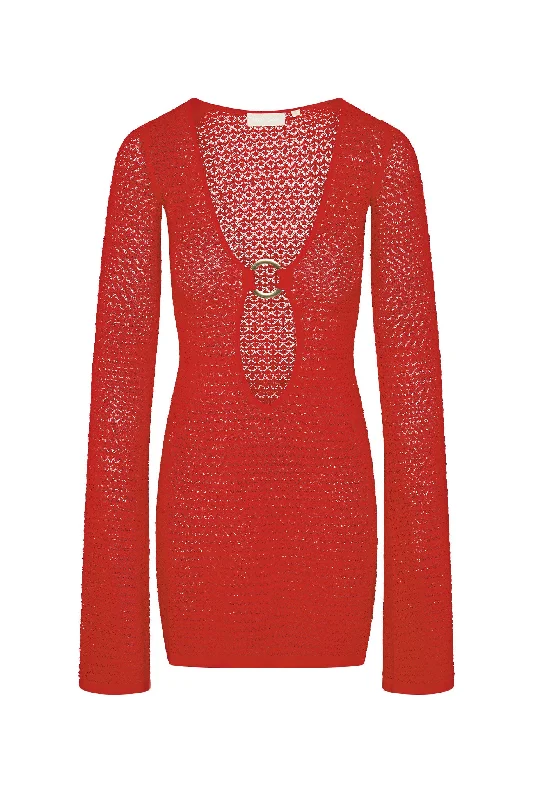 Montego Mini Dress - Chili Pepper Lace Crochet Casual Mini Dress with Pockets