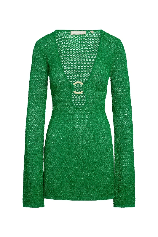 Montego Mini Dress - Palm Green Lurex Lace Crochet Fashionable Lace-Trim Mini Dress
