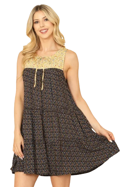 Navy Multi Sleeveless Keyhole Tie Babydoll Printed Mini Dress - Pack of 6 Elegant Floral-Print Mini Dress Navy Multi Sleeveless Keyhole Tie Babydoll Printed Mini Dress - Pack of 6 Elegant Floral-Print Mini Dress