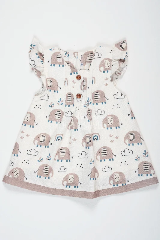 Brown Elephant Print Baby Cotton Mini Dress with Ruffled Sleeves for Girls Stylish Sweetheart Neck Mini Dress Brown Elephant Print Baby Cotton Mini Dress with Ruffled Sleeves for Girls Stylish Sweetheart Neck Mini Dress