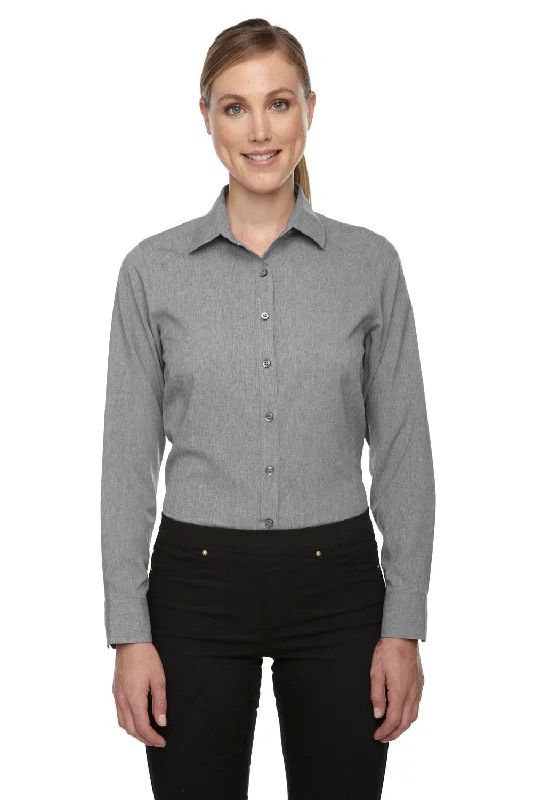 North End Womens Sport Blue Performance Moisture Wicking Long Sleeve Button Down Shirt - Heather Light Grey Relaxed Button-Down Short Shirt North End Womens Sport Blue Performance Moisture Wicking Long Sleeve Button Down Shirt - Heather Light Grey Relaxed Button-Down Short Shirt
