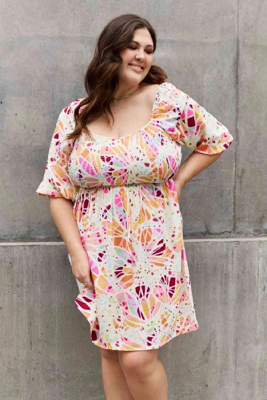 ODDI Full Size Floral Print Mini Dress Comfortable Linen Mini Dress